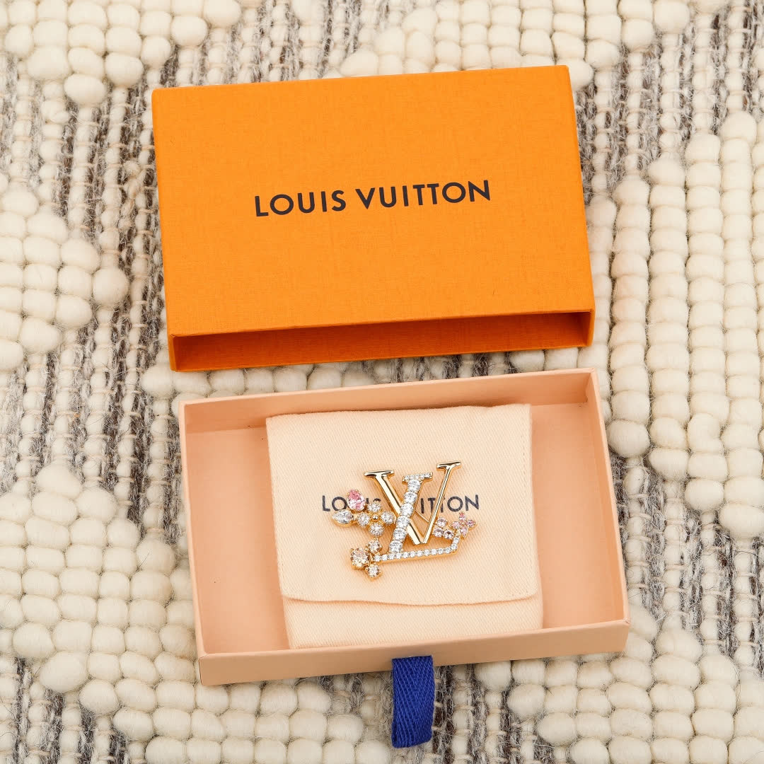Louis Vuitton Crystal 'LV' Brooch